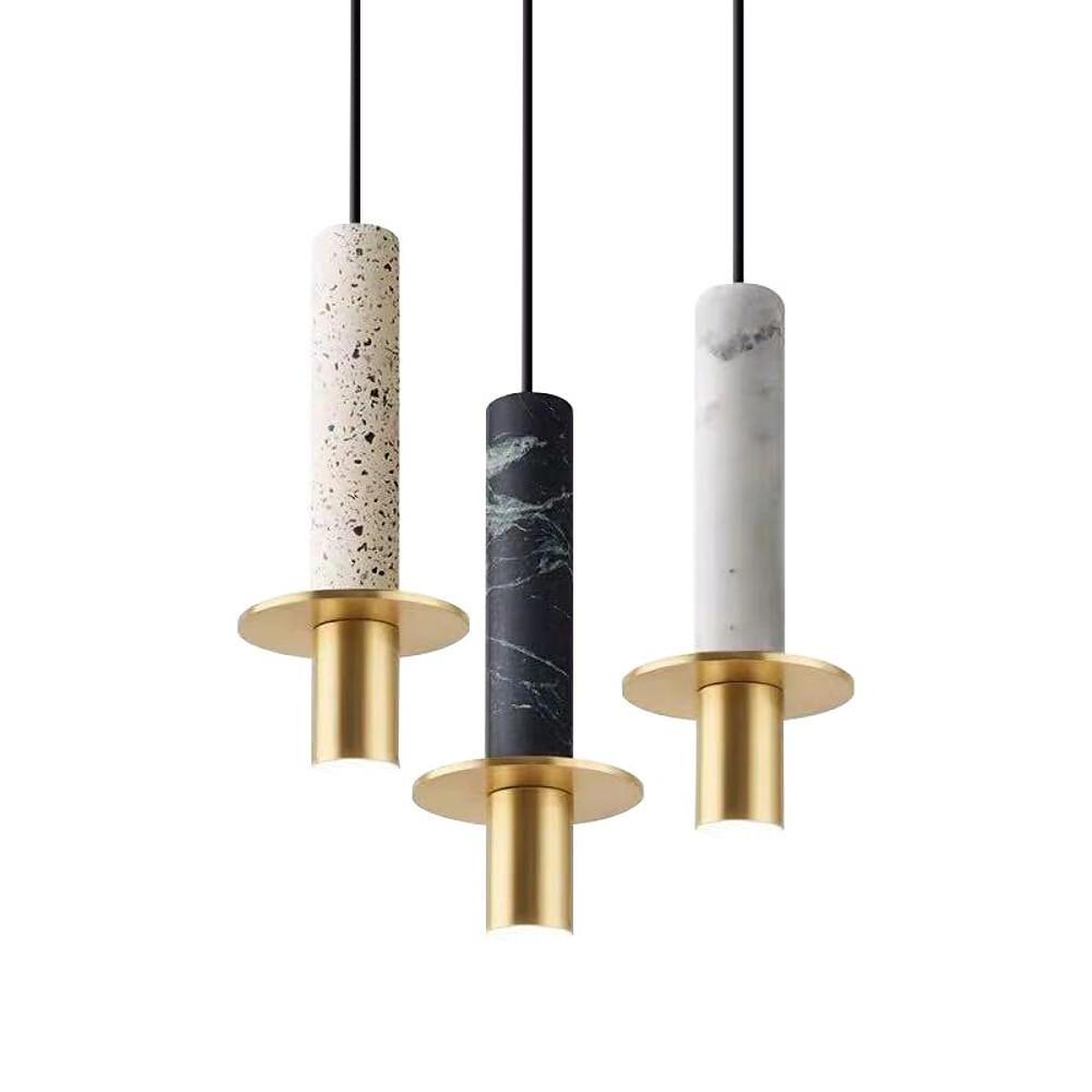Modern Nordic Cylindrical Pendant Light Metal and Marble LED Hanging Lamp for Dining Room