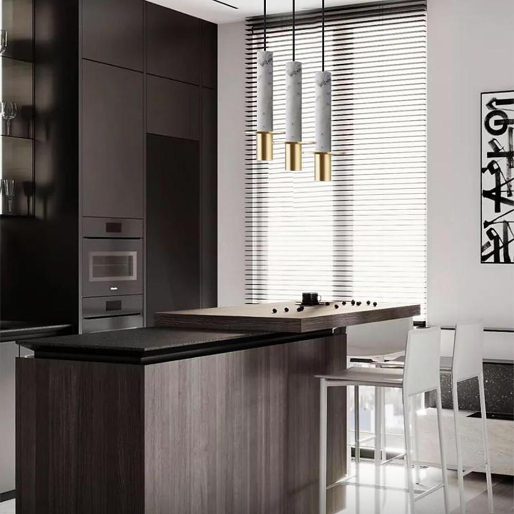 Modern Nordic Cylindrical Pendant Light Metal and Marble LED Hanging Lamp for Dining Room