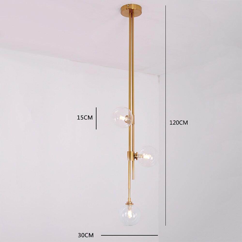 Modern Nordic Elongated Gold Pendant Light with Glass Shades for Dining and Living Areas