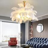 Modern Nordic Feather Chandelier Copper Semi Flush Mount Ceiling Light for Bedroom and Living Room