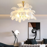 Modern Nordic Feather Chandelier Copper Semi Flush Mount Ceiling Light for Bedroom and Living Room