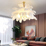 Modern Nordic Feather Chandelier Copper Semi Flush Mount Ceiling Light for Bedroom and Living Room