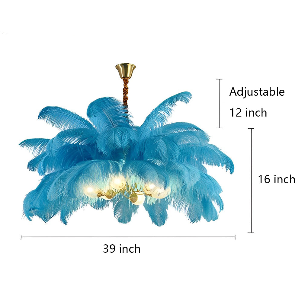 Modern Nordic Feather Chandelier Copper Semi Flush Mount Ceiling Light for Bedroom and Living Room