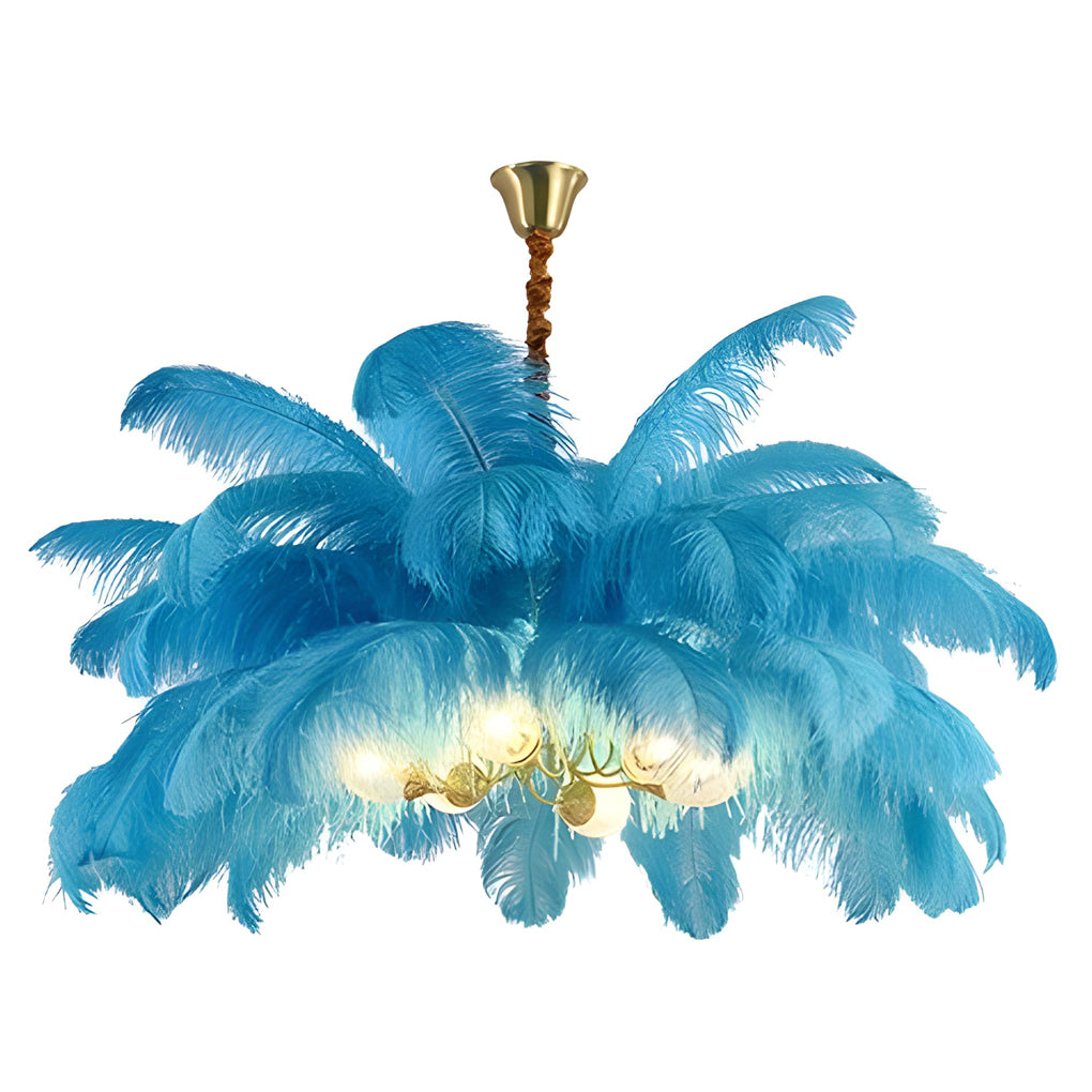 Modern Nordic Feather Chandelier Copper Semi Flush Mount Ceiling Light for Bedroom and Living Room
