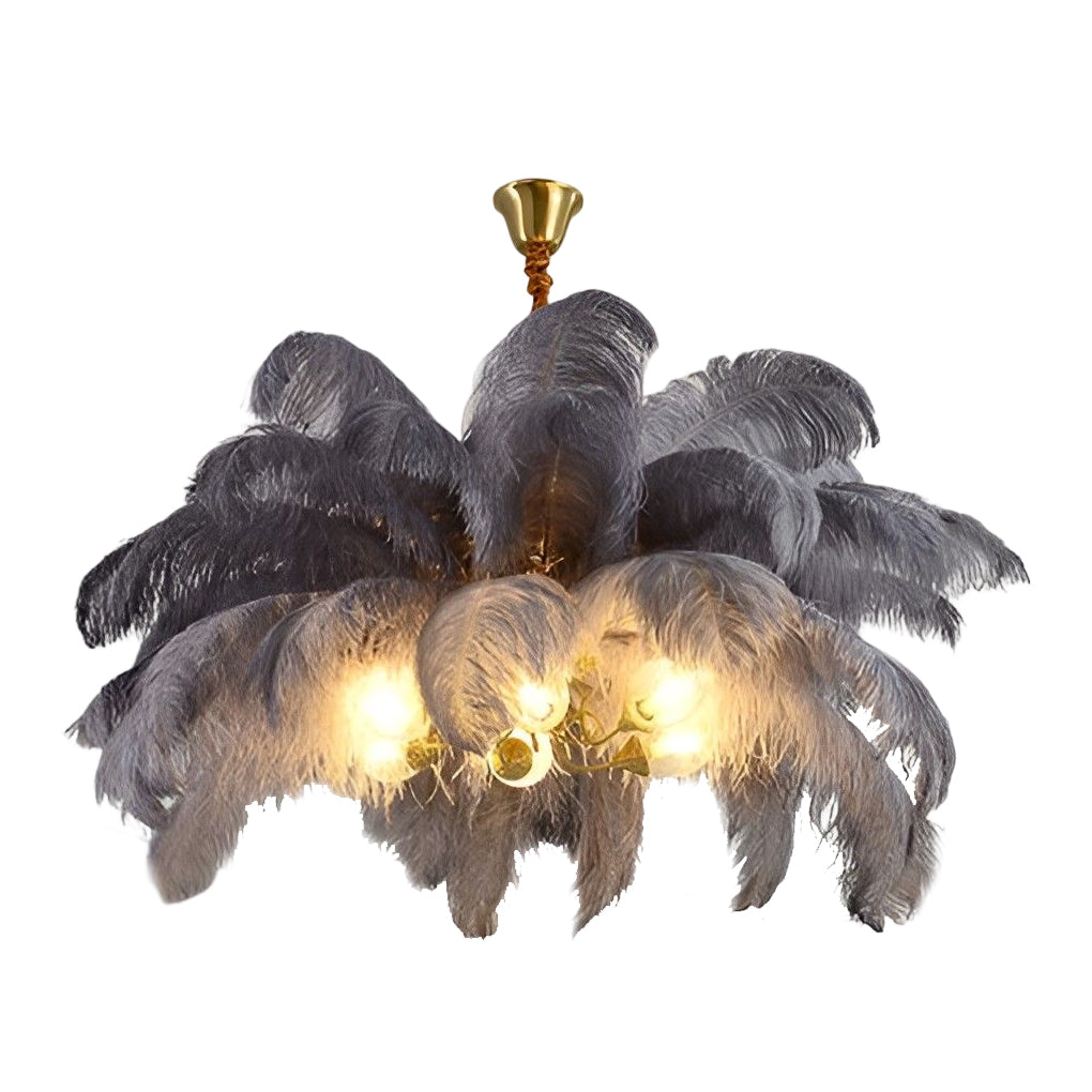 Modern Nordic Feather Chandelier Copper Semi Flush Mount Ceiling Light for Bedroom and Living Room