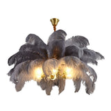 Modern Nordic Feather Chandelier Copper Semi Flush Mount Ceiling Light for Bedroom and Living Room