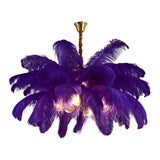 Modern Nordic Feather Chandelier Copper Semi Flush Mount Ceiling Light for Bedroom and Living Room