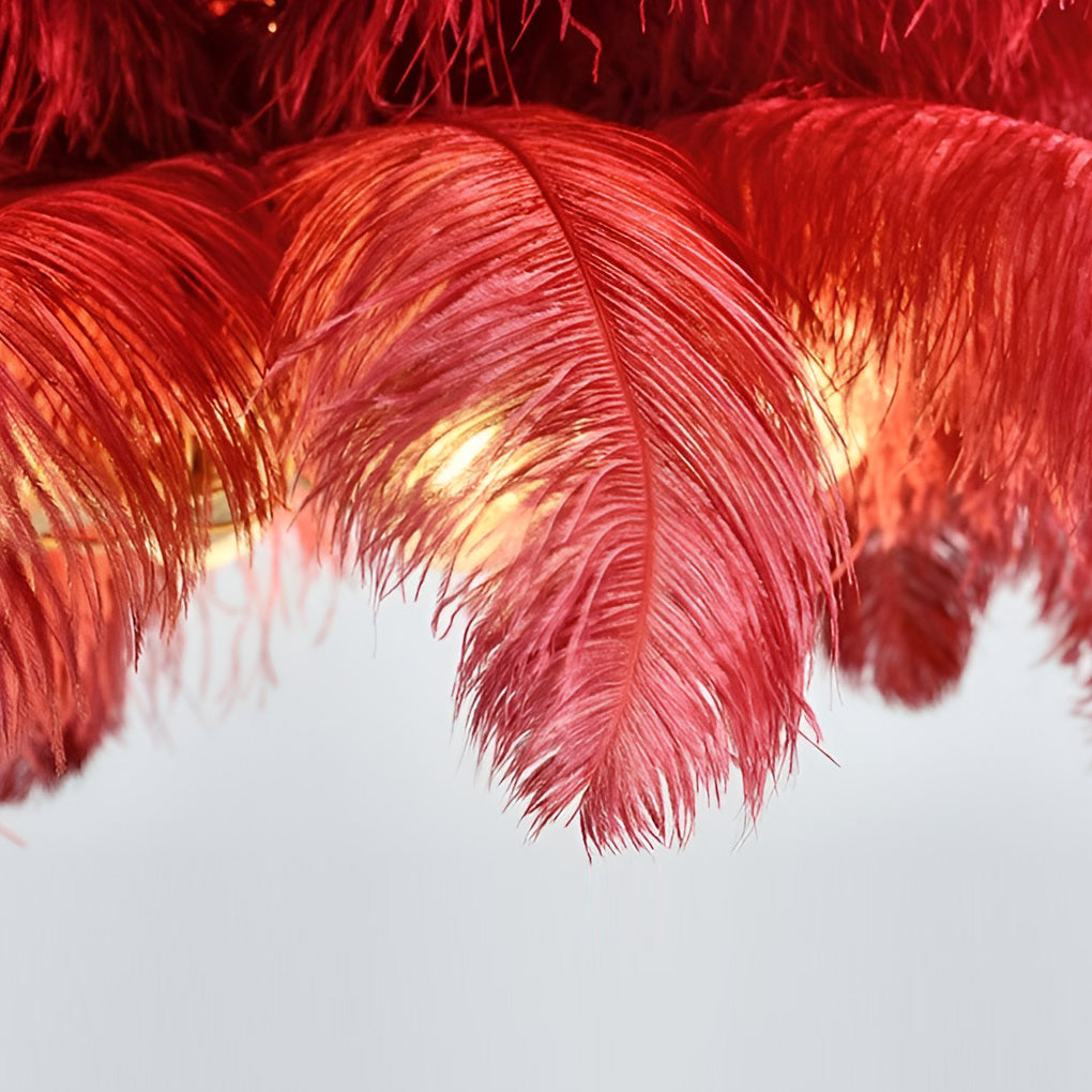 Modern Nordic Feather Chandelier Copper Semi Flush Mount Ceiling Light for Bedroom and Living Room