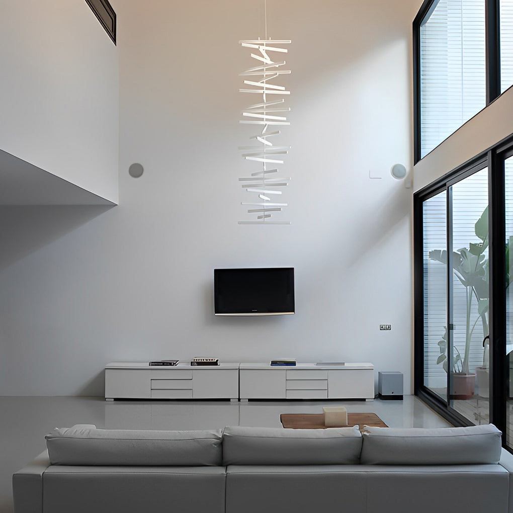 Modern Nordic Fishbone LED Chandelier Dimmable Wave Strip Pendant Light for Kitchen and Dining Room