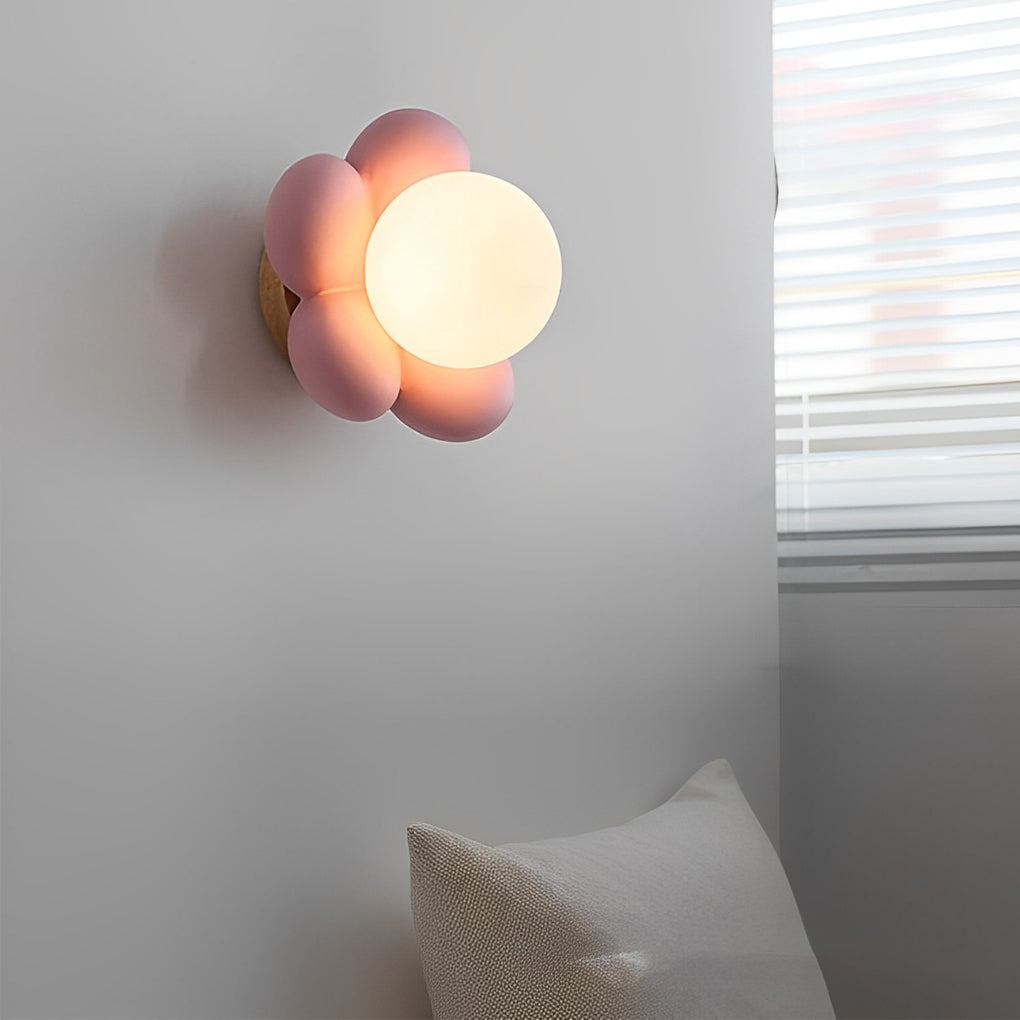 Modern Nordic Floral Wall Sconce Lighting for Bedroom with Wood and Glass Shade