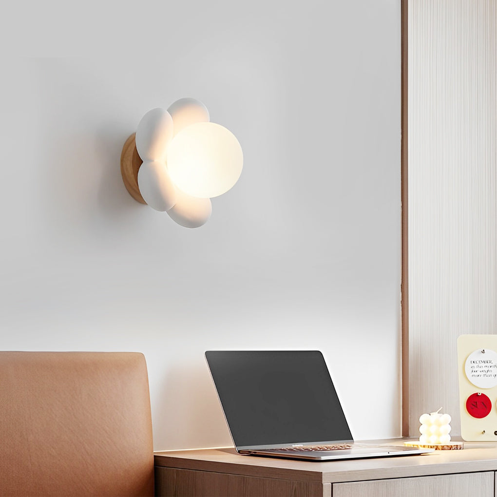Modern Nordic Floral Wall Sconce Lighting for Bedroom with Wood and Glass Shade