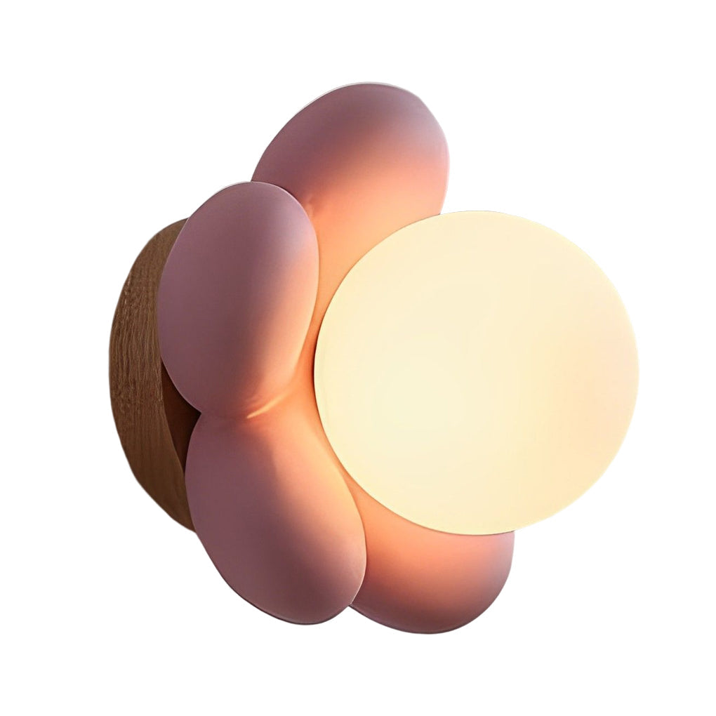 Modern Nordic Floral Wall Sconce Lighting for Bedroom with Wood and Glass Shade