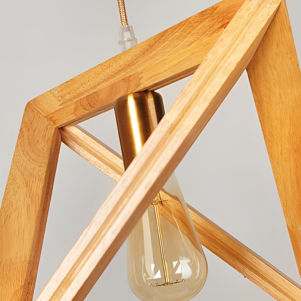 Modern Nordic Geometric Wood Frame Hanging Pendant Light Minimalist Art Chandelier