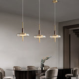 Modern Nordic Glass and Walnut Wood Pendant Light with Brass Accents and 3 Step Dimming