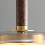 Modern Nordic Glass and Walnut Wood Pendant Light with Brass Accents and 3 Step Dimming