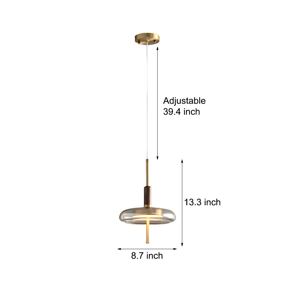 Modern Nordic Glass and Walnut Wood Pendant Light with Brass Accents and 3 Step Dimming