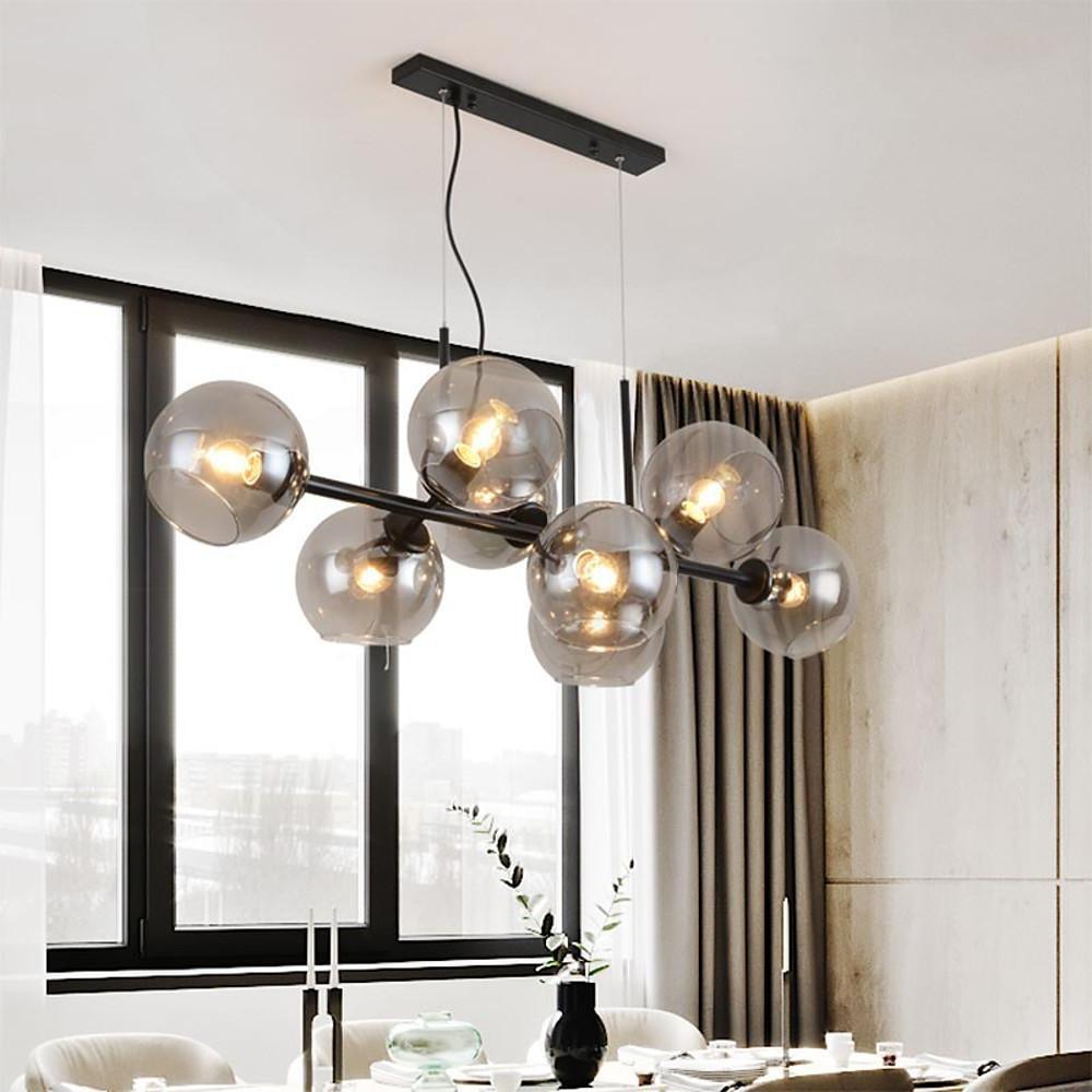 Modern Nordic Glass Bubble Chandelier with 8 Light Metal Industrial Frame for Dining Room