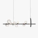 Modern Nordic Glass Bubble Chandelier with Integrated LED Ring and Black Linear Frame