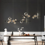 Modern Nordic Glass Bubble Chandelier with Integrated LED Ring and Black Linear Frame