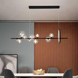 Modern Nordic Glass Bubble Chandelier with Integrated LED Ring and Black Linear Frame