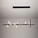 Modern Nordic Glass Bubble Chandelier with Integrated LED Ring and Black Linear Frame
