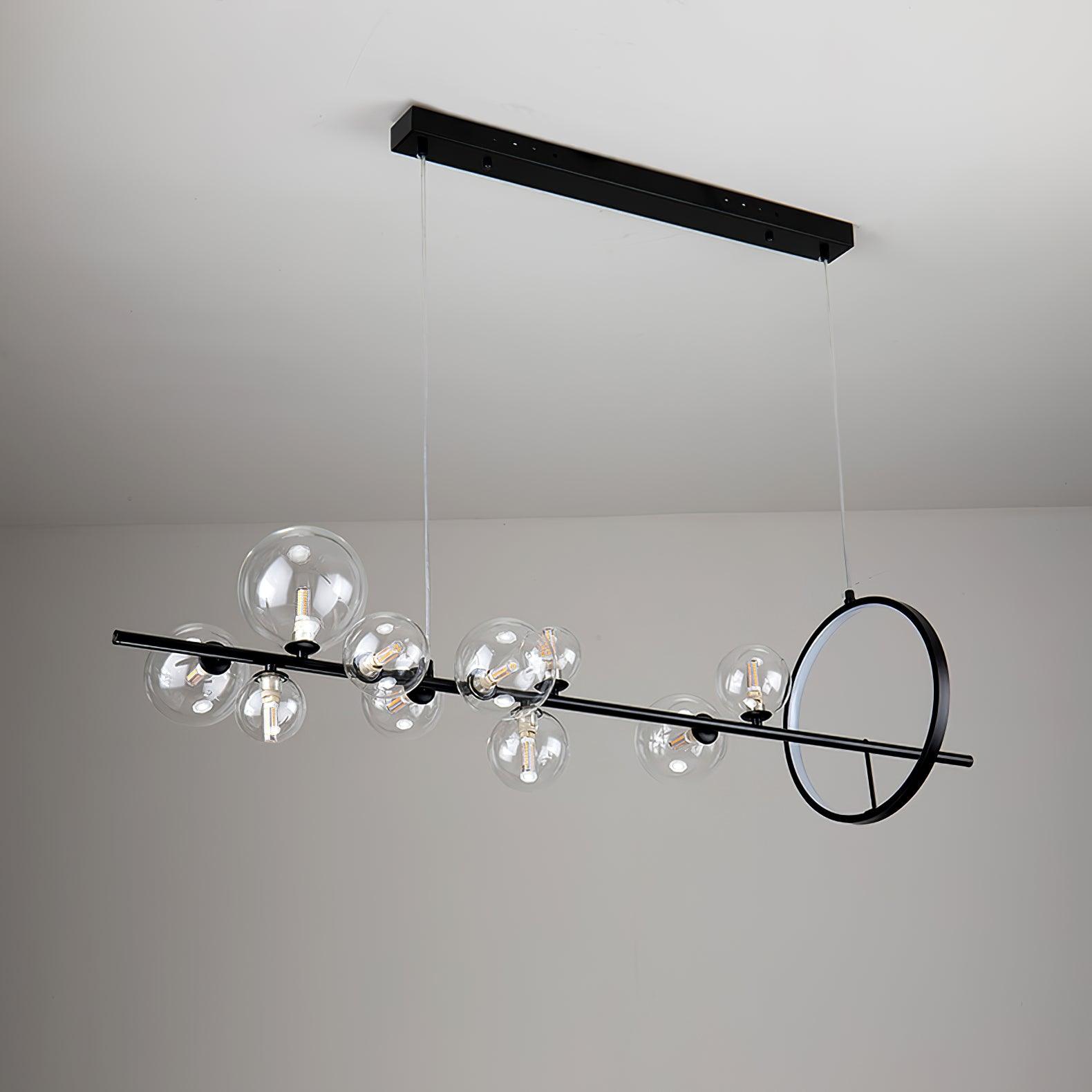 Modern Nordic Glass Bubble Chandelier with Integrated LED Ring and Black Linear Frame