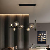 Modern Nordic Glass Bubble Chandelier with Integrated LED Ring and Black Linear Frame