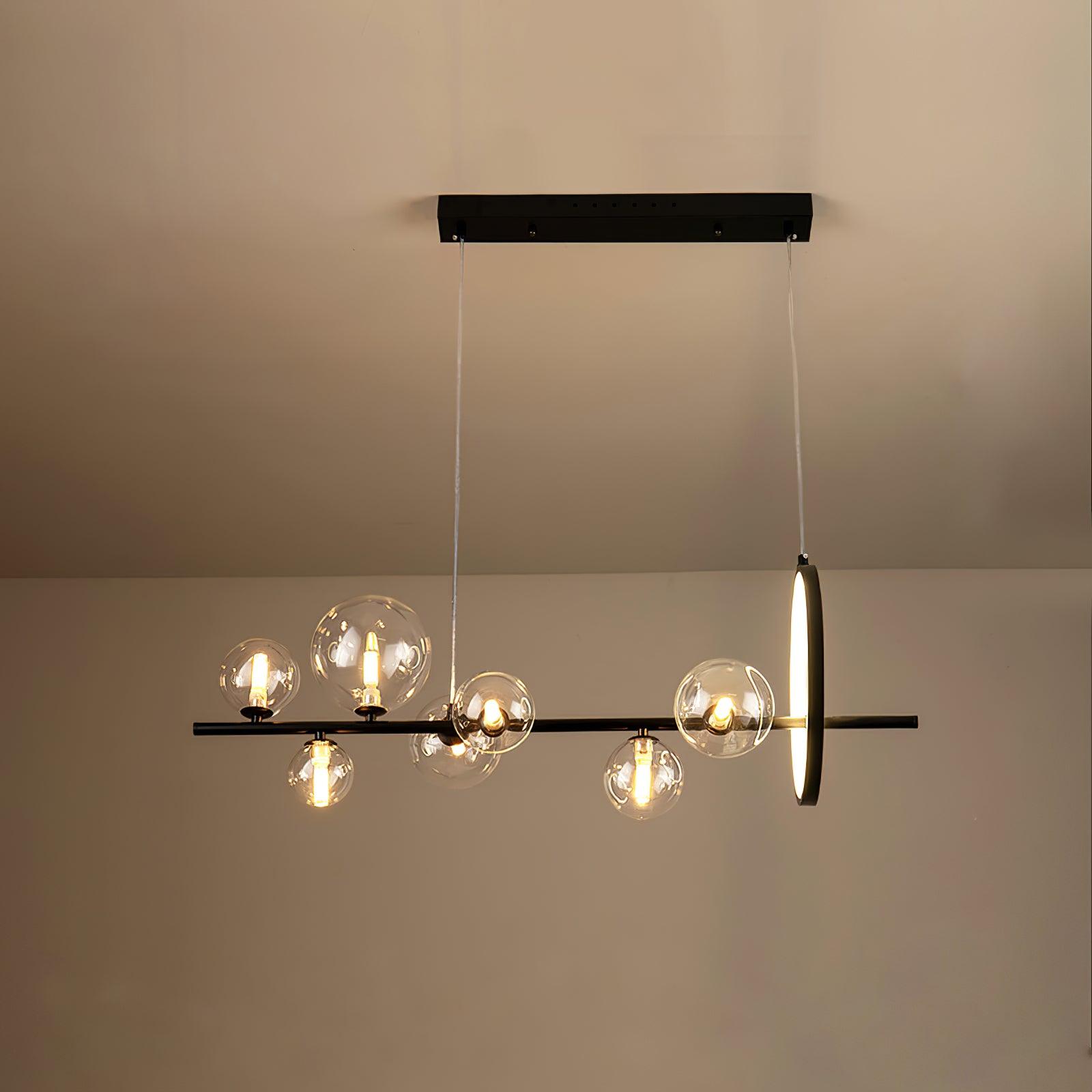 Modern Nordic Glass Bubble Chandelier with Integrated LED Ring and Black Linear Frame