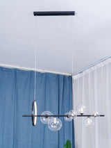 Modern Nordic Glass Bubble Chandelier with Integrated LED Ring and Black Linear Frame