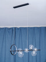 Modern Nordic Glass Bubble Chandelier with Integrated LED Ring and Black Linear Frame