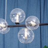 Modern Nordic Glass Bubble Chandelier with Integrated LED Ring and Black Linear Frame