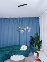 Modern Nordic Glass Bubble Chandelier with Integrated LED Ring and Black Linear Frame