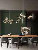 Modern Nordic Glass Bubble Chandelier with Integrated LED Ring and Black Linear Frame