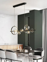 Modern Nordic Glass Bubble Chandelier with Integrated LED Ring and Black Linear Frame
