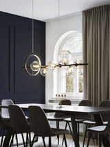 Modern Nordic Glass Bubble Chandelier with Integrated LED Ring and Black Linear Frame