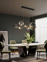 Modern Nordic Glass Bubble Chandelier with Integrated LED Ring and Black Linear Frame