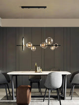 Modern Nordic Glass Bubble Chandelier with Integrated LED Ring and Black Linear Frame