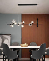 Modern Nordic Glass Bubble Chandelier with Integrated LED Ring and Black Linear Frame