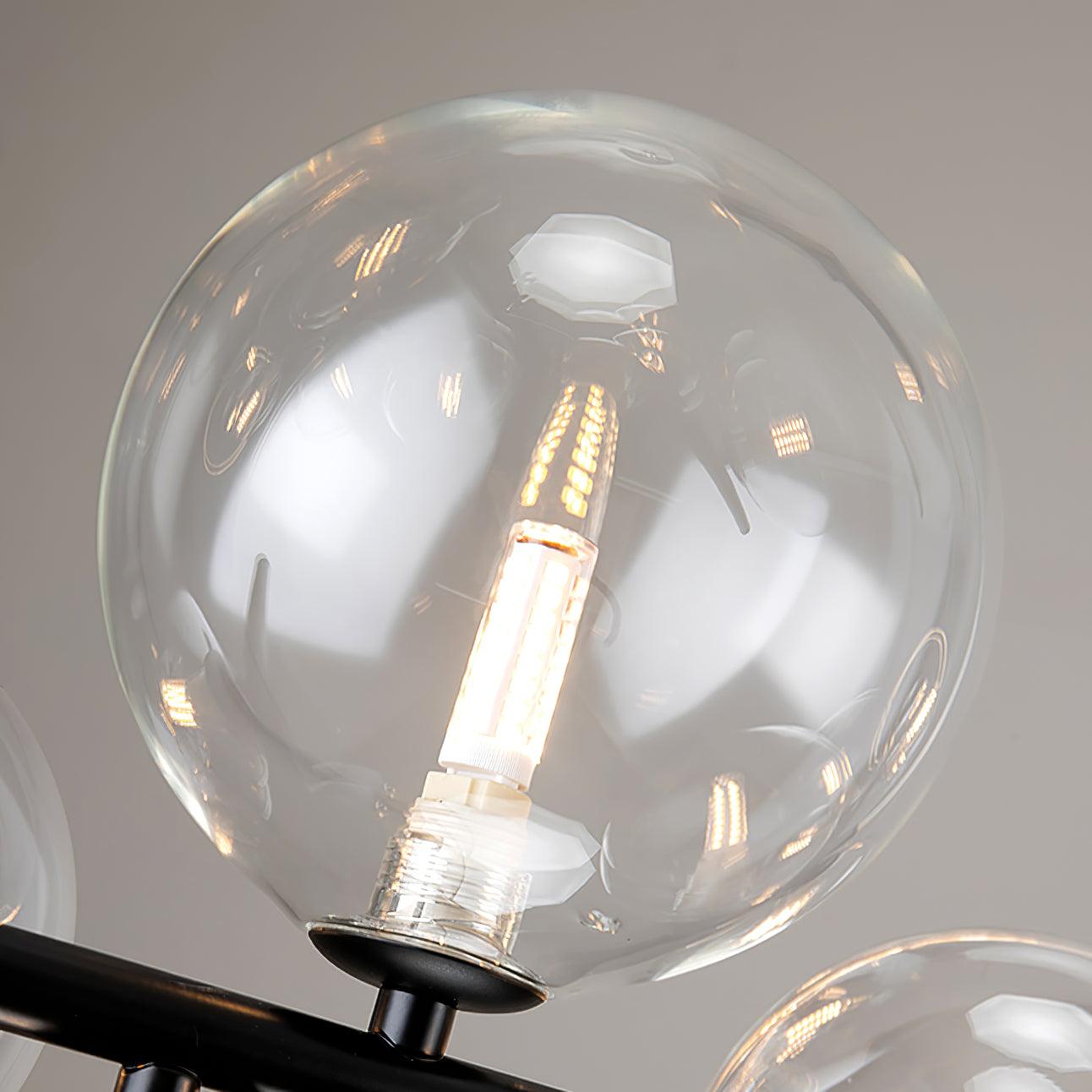 Modern Nordic Glass Bubble Chandelier with Integrated LED Ring and Black Linear Frame