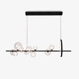 Modern Nordic Glass Bubble Chandelier with Integrated LED Ring and Black Linear Frame