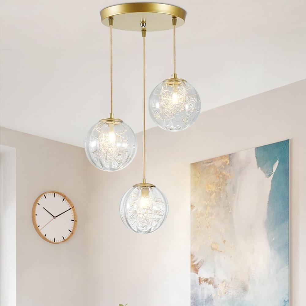 Modern Nordic Glass Globe Pendant Light Artistic Spherical Hanging Lamp for Kitchen and Bedroom