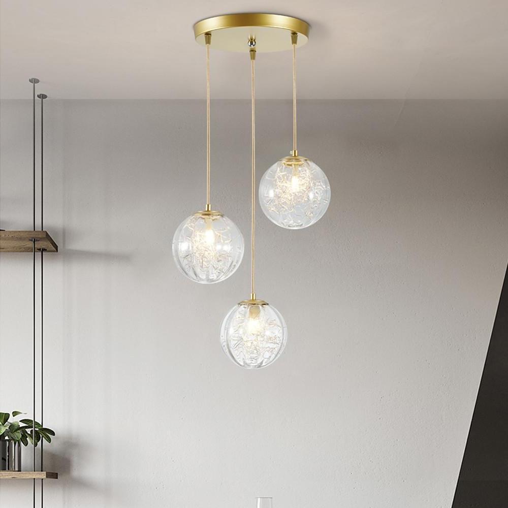 Modern Nordic Glass Globe Pendant Light Artistic Spherical Hanging Lamp for Kitchen and Bedroom