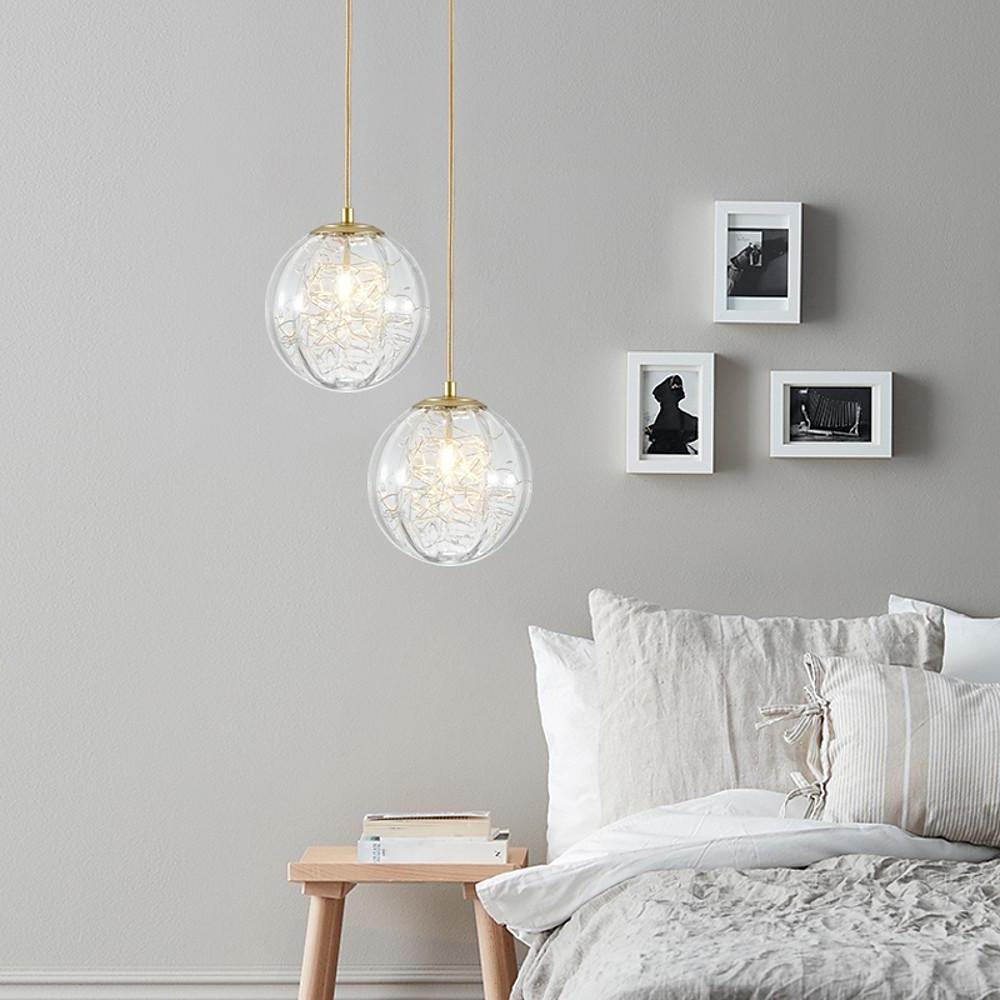 Modern Nordic Glass Globe Pendant Light Artistic Spherical Hanging Lamp for Kitchen and Bedroom