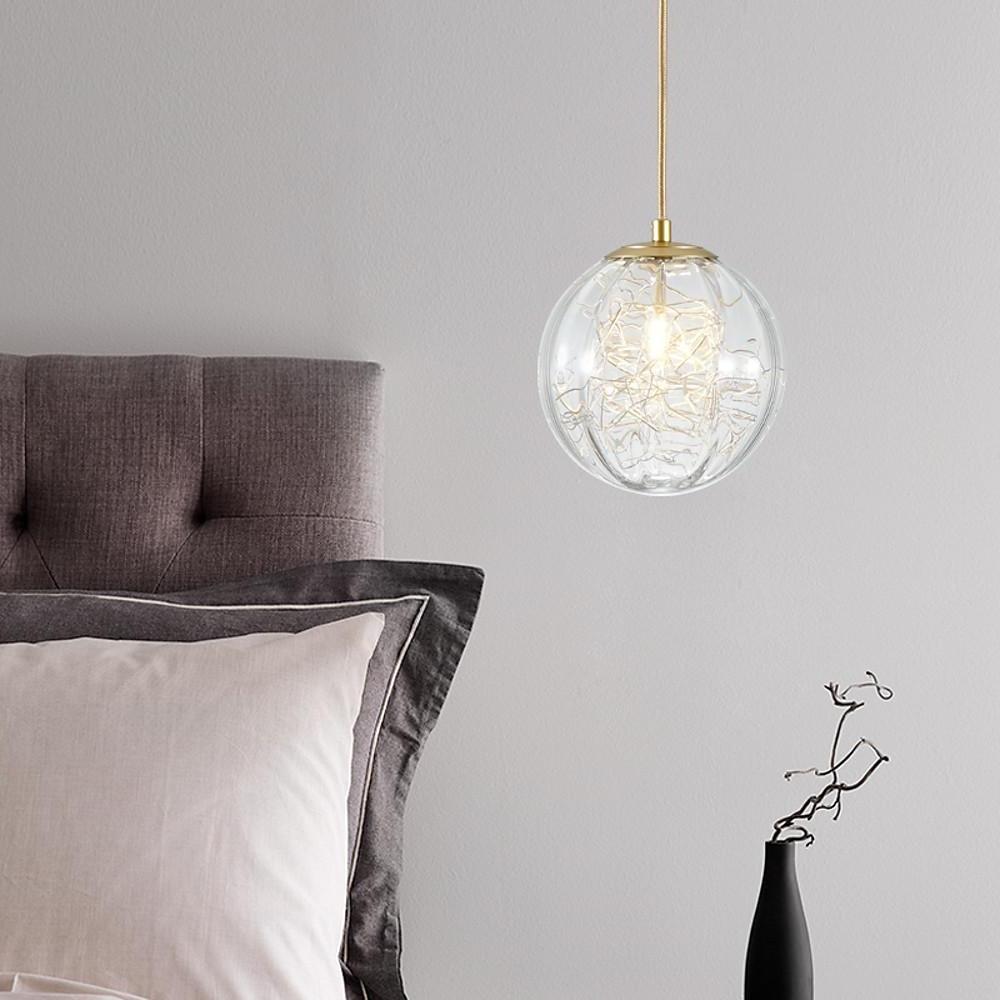 Modern Nordic Glass Globe Pendant Light Artistic Spherical Hanging Lamp for Kitchen and Bedroom