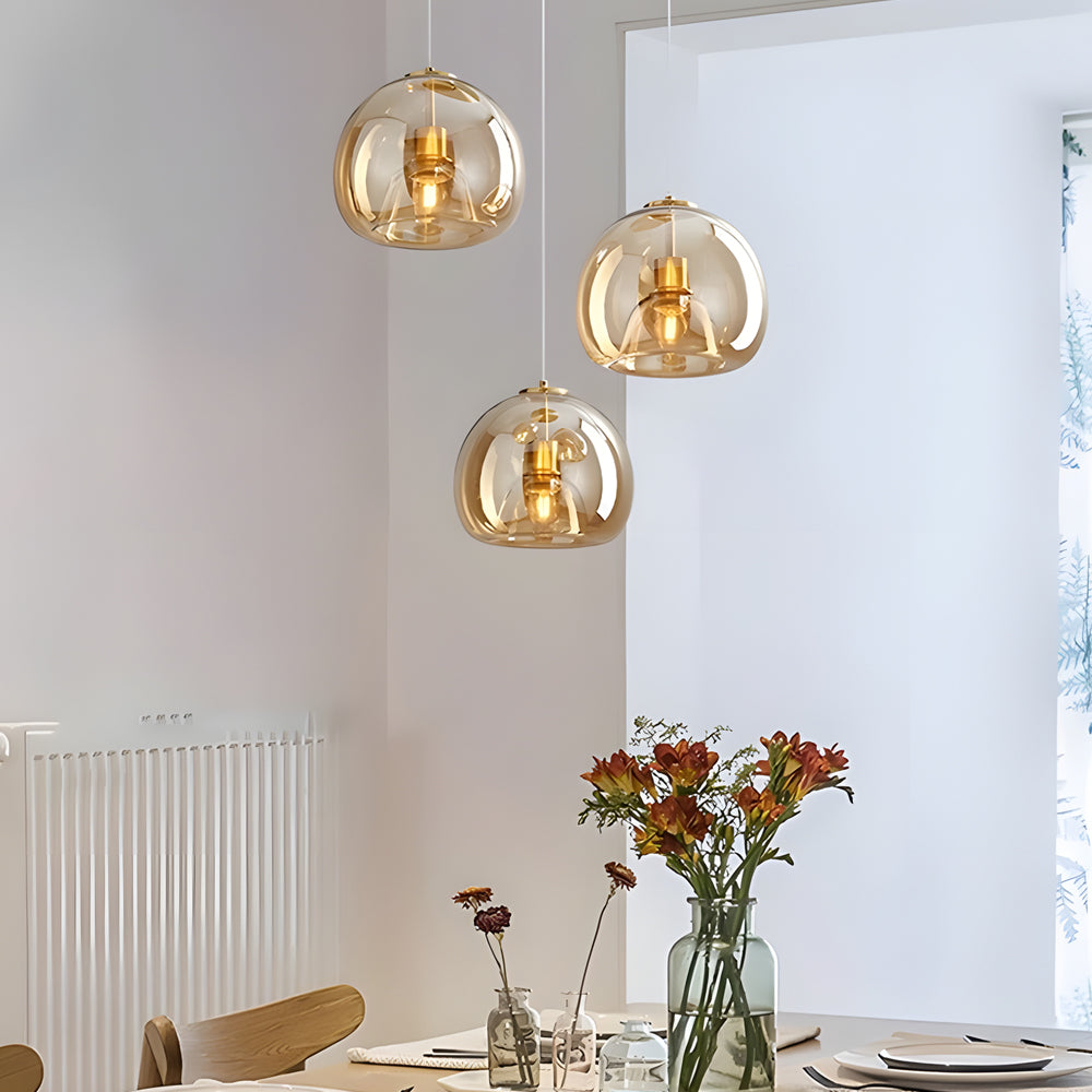 Modern Nordic Glass Pendant Light Fixture in Cognac and Smoke Gray for Living and Dining Rooms