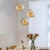 Modern Nordic Glass Pendant Light Fixture in Cognac and Smoke Gray for Living and Dining Rooms