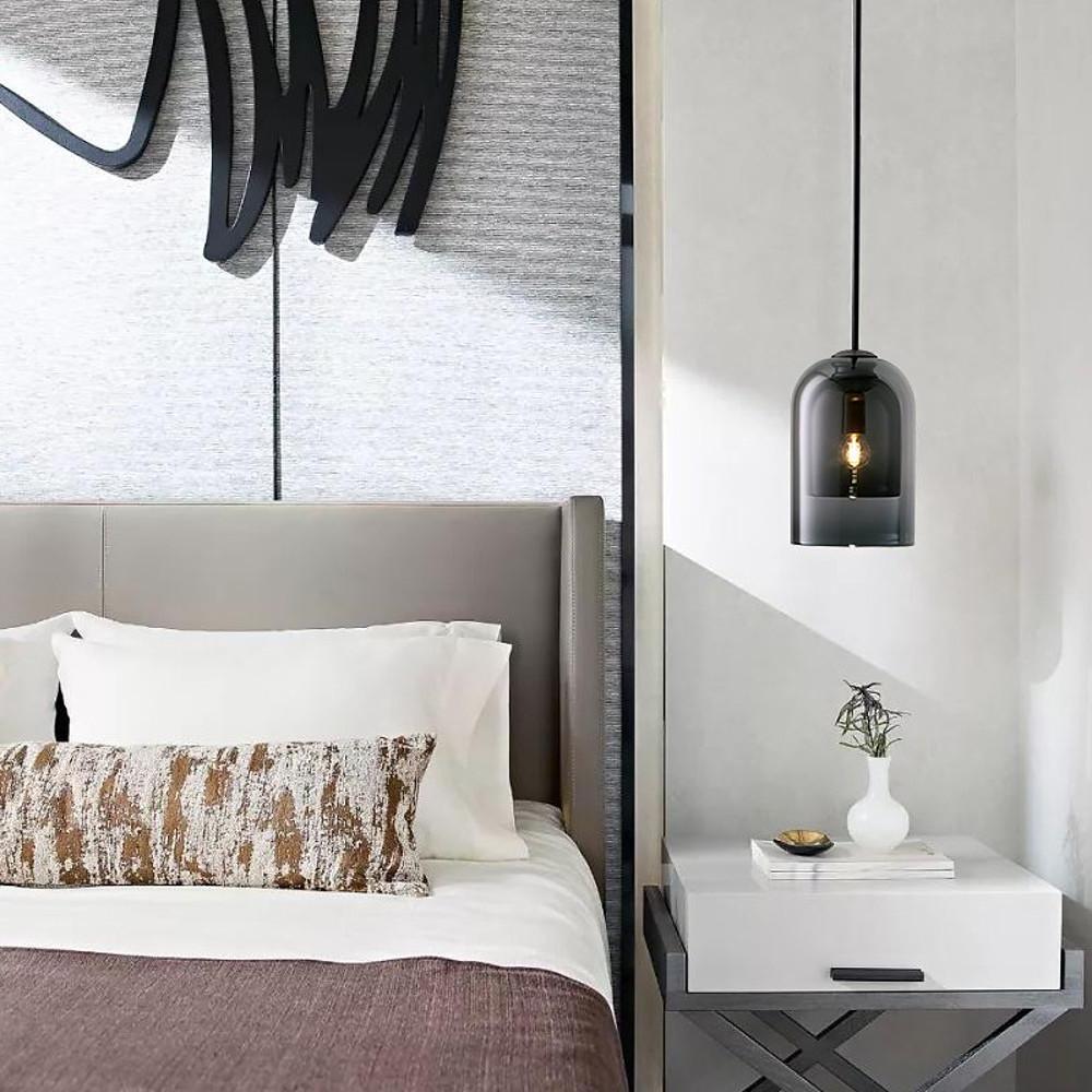 Modern Nordic Glass Pendant Light for Dining Room and Bedroom Elegant Amber Smoke Gray Hanging Ceiling Lamp