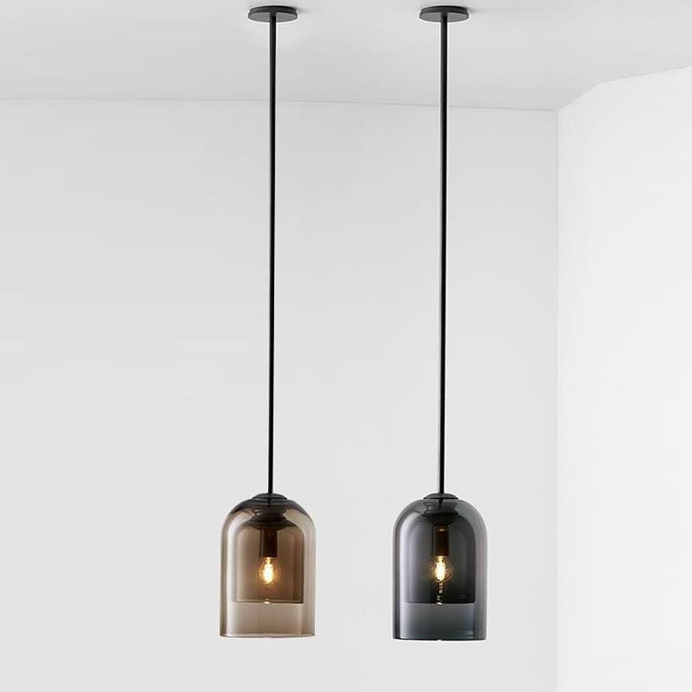 Modern Nordic Glass Pendant Light for Dining Room and Bedroom Elegant Amber Smoke Gray Hanging Ceiling Lamp