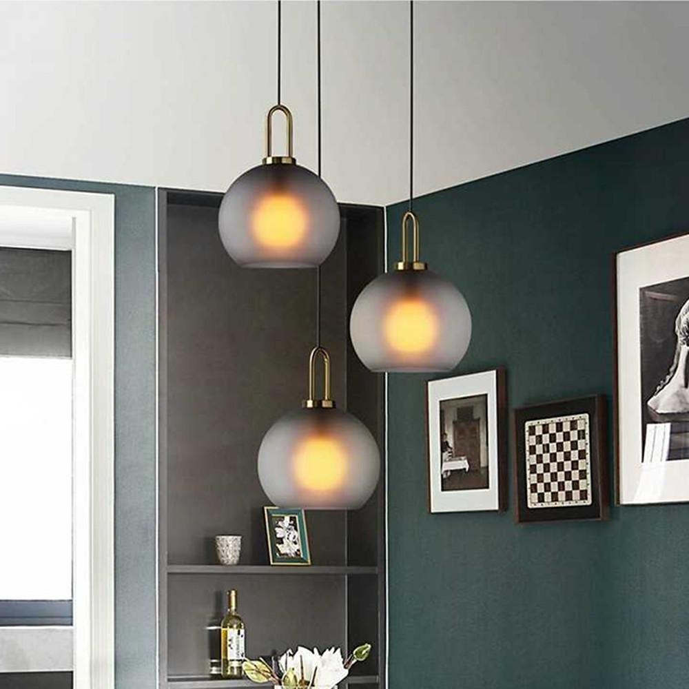 Modern Nordic Industrial Glass Globe Pendant Light for Kitchen Island and Dining Room