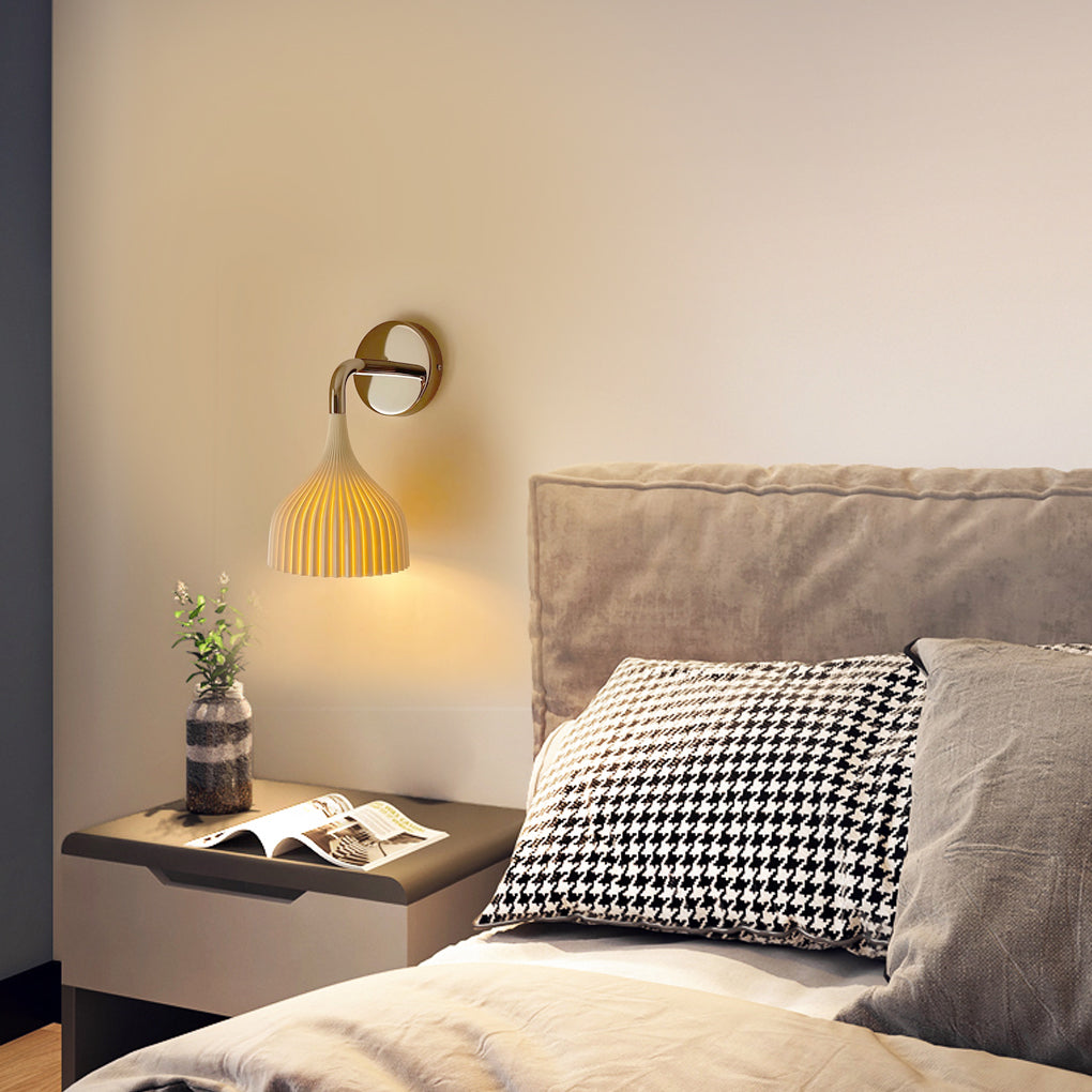 Modern Nordic Iron Wall Sconce with Pleated Lampshade for Bedroom and Corridor Lighting